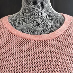 Talbots Pinky Peach Open Knit Light Weight Pullover Cotton Sweater Large Petite